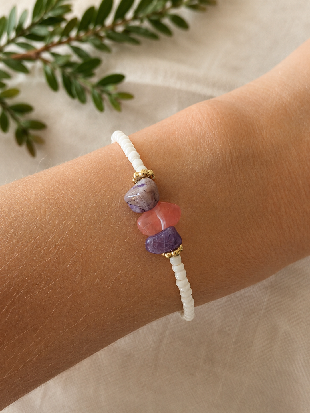 Prachtige armband met rozenkwarts & amethist - subtiel en elegant