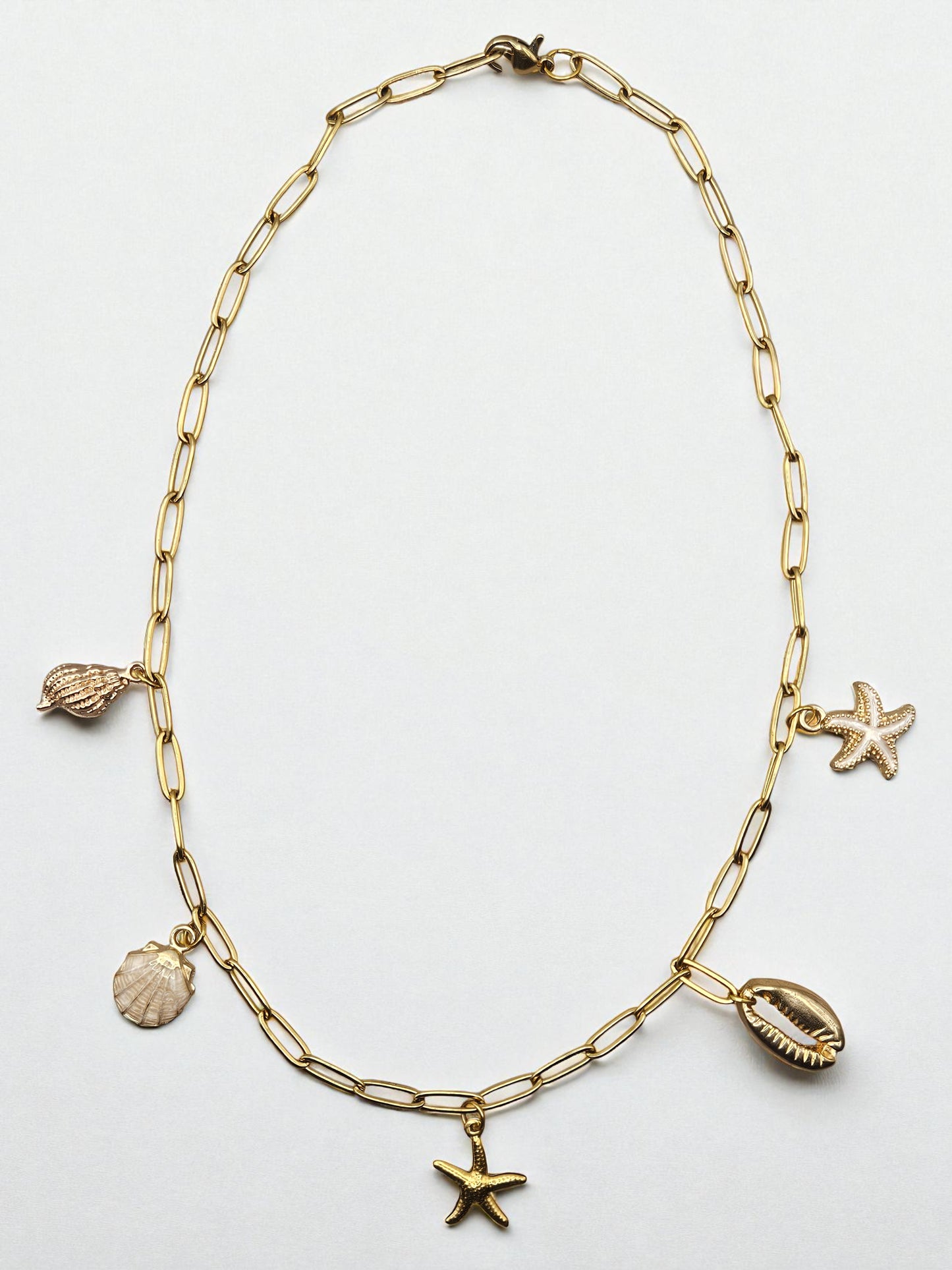 Gouden Oceaan Ketting - Stainless Steel met 5 Bedels (18 cm)