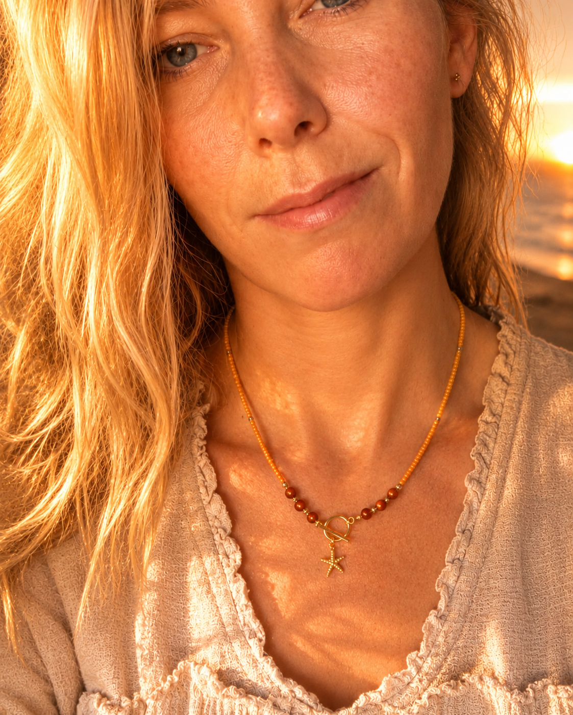 Sunset Star ketting ✨ - oranje kralenketting met facetkralen en zeester