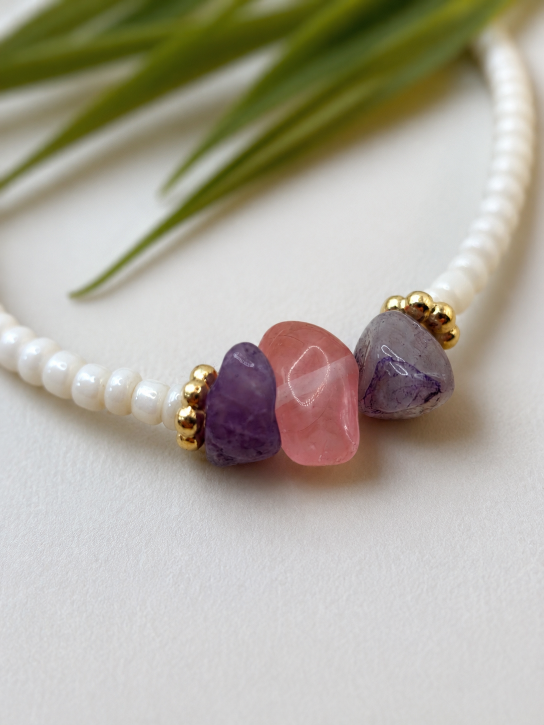 Prachtige armband met rozenkwarts & amethist - subtiel en elegant