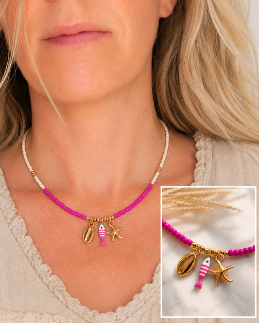 Beach kralenketting met visje, schelp & zeester 🪸